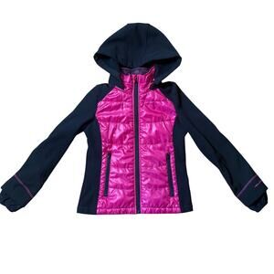 London Fog Hooded Light Weight Girls Jacket SZ 12 Pink Black Neoprene